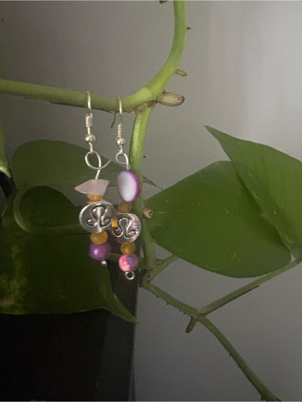Handcrafted Purple Bead Drop Earrings